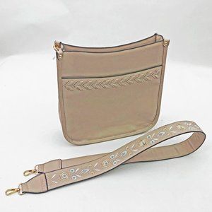 Jen and Co. Pippa Gray Vegan Leather Stitch Accented Crossbody Bag